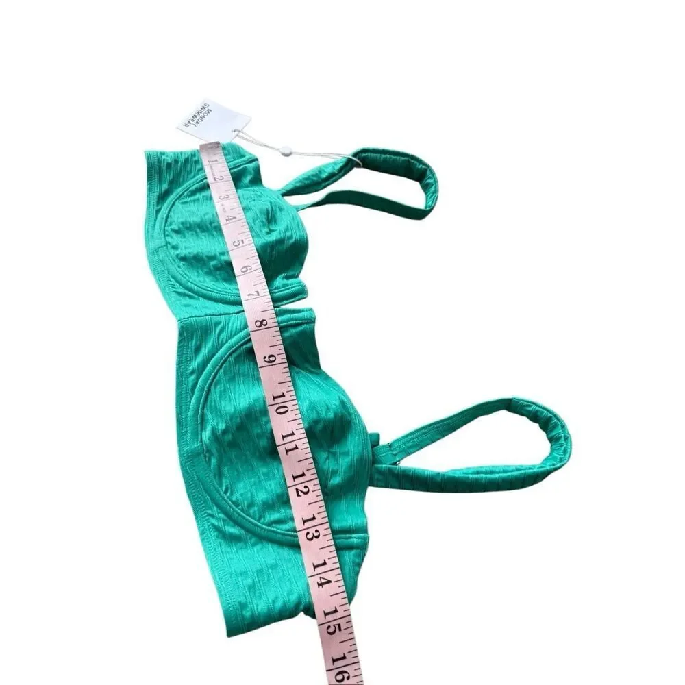 Monday Swimwear Clovelly Bikini Top In Jade Green Jacquard Size L